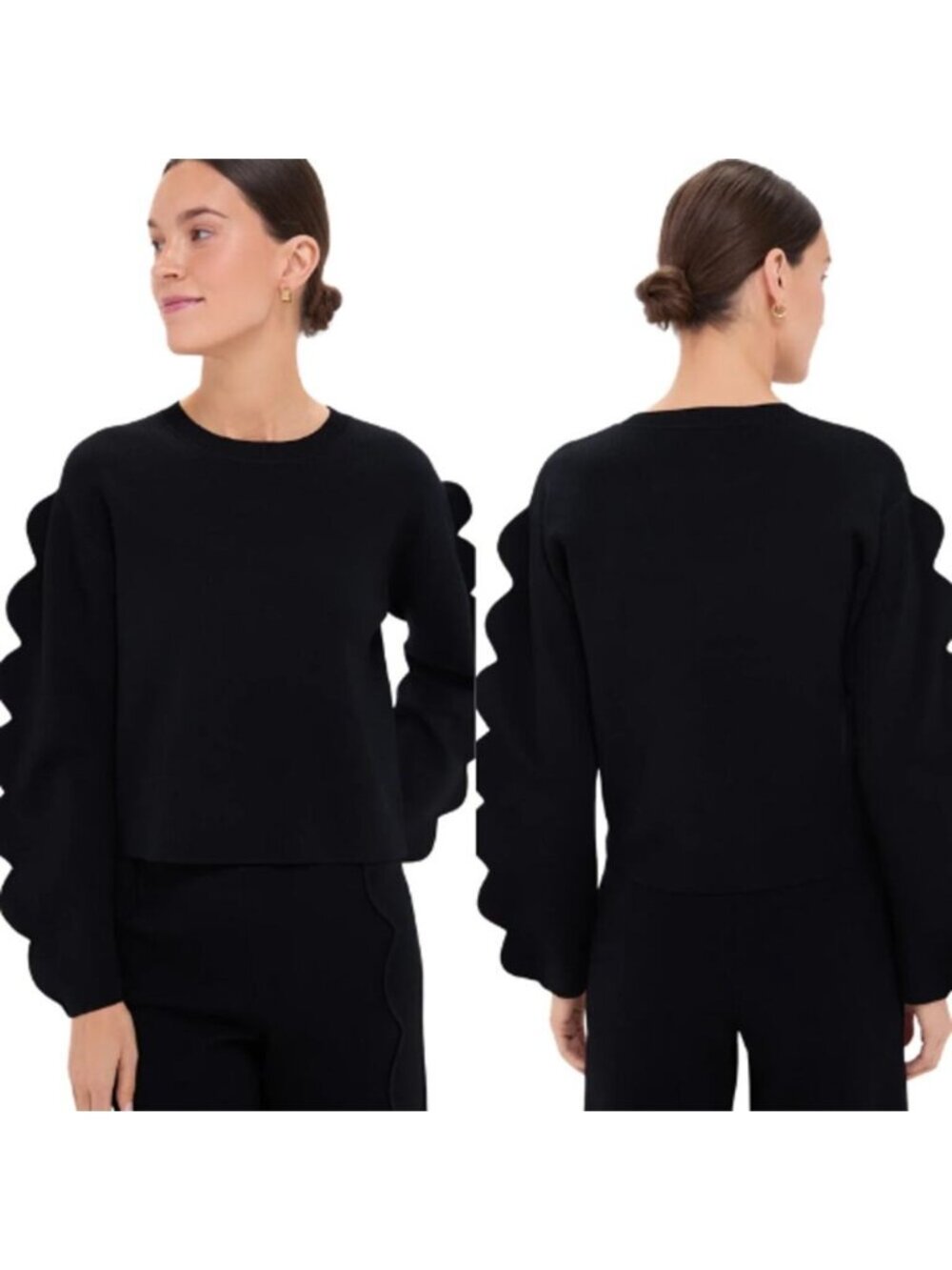 NWT Ulla Johnson Ivy Pullover Scalloped Long Sleeve Sweater Black Size: Large